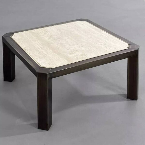 Table basse carrée en travertin et métal par BC Design
