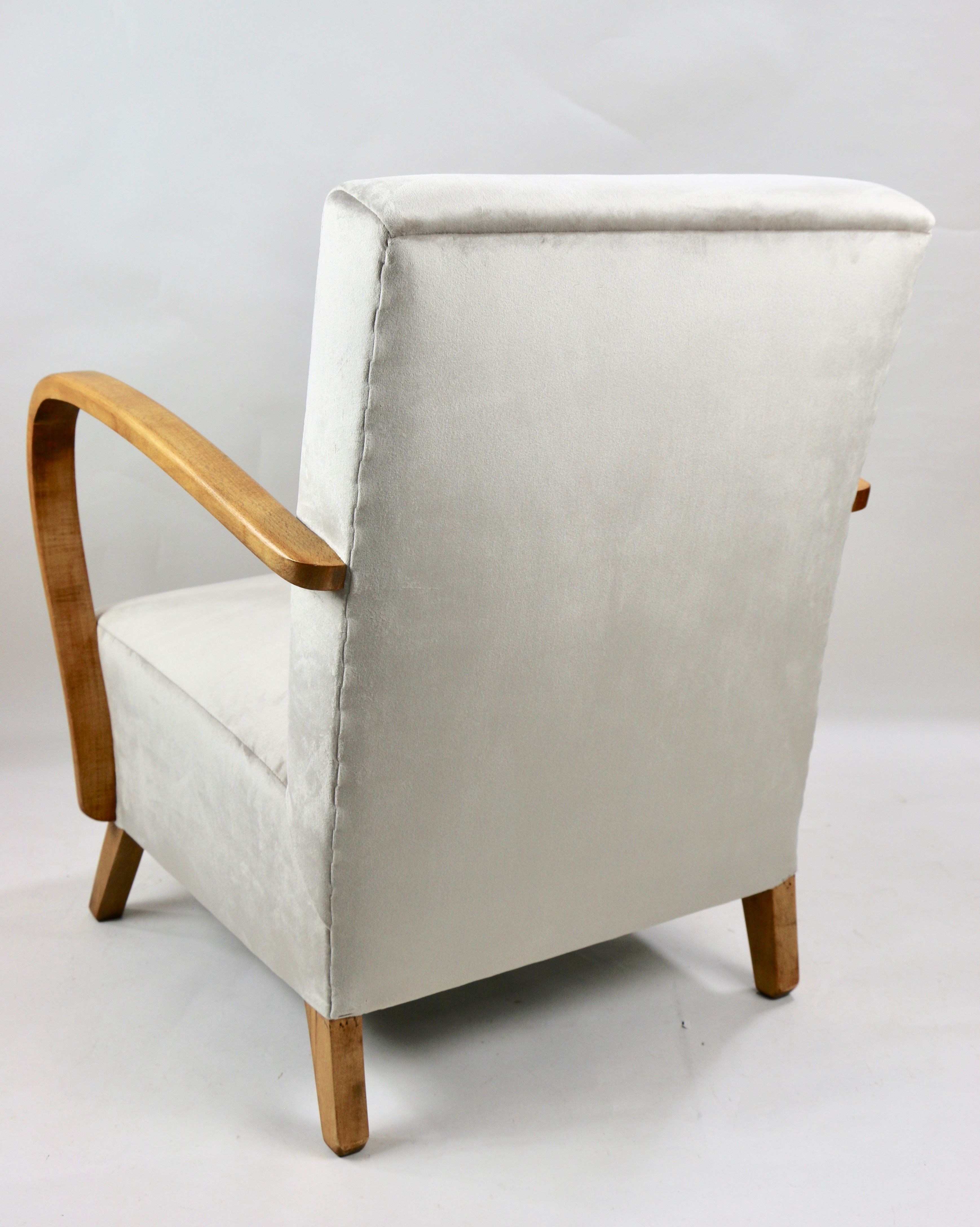 Fauteuil en velours beige allemand Art Déco, années 1960