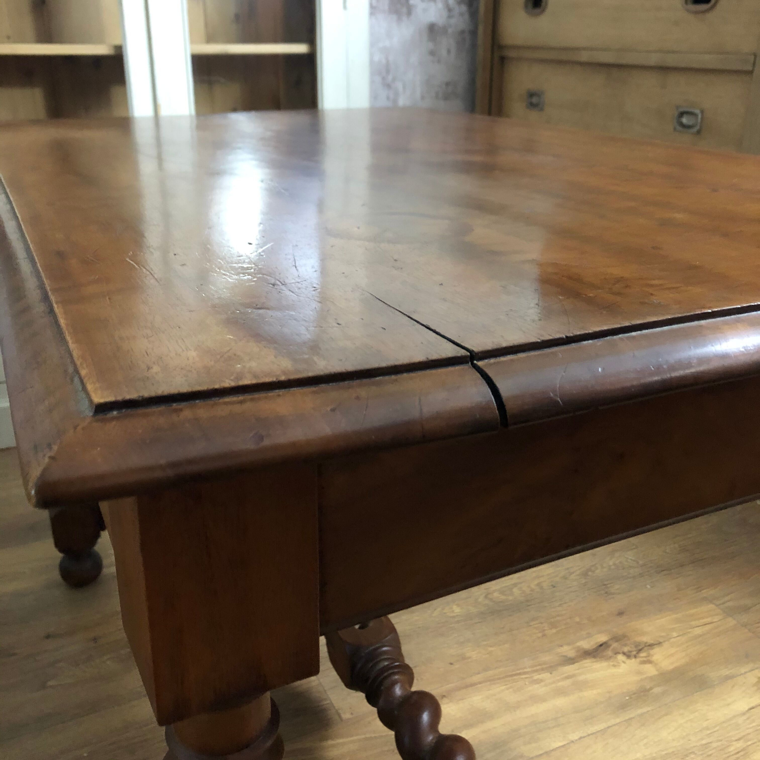 Louis XIII wooden desk, twisted feet and braces