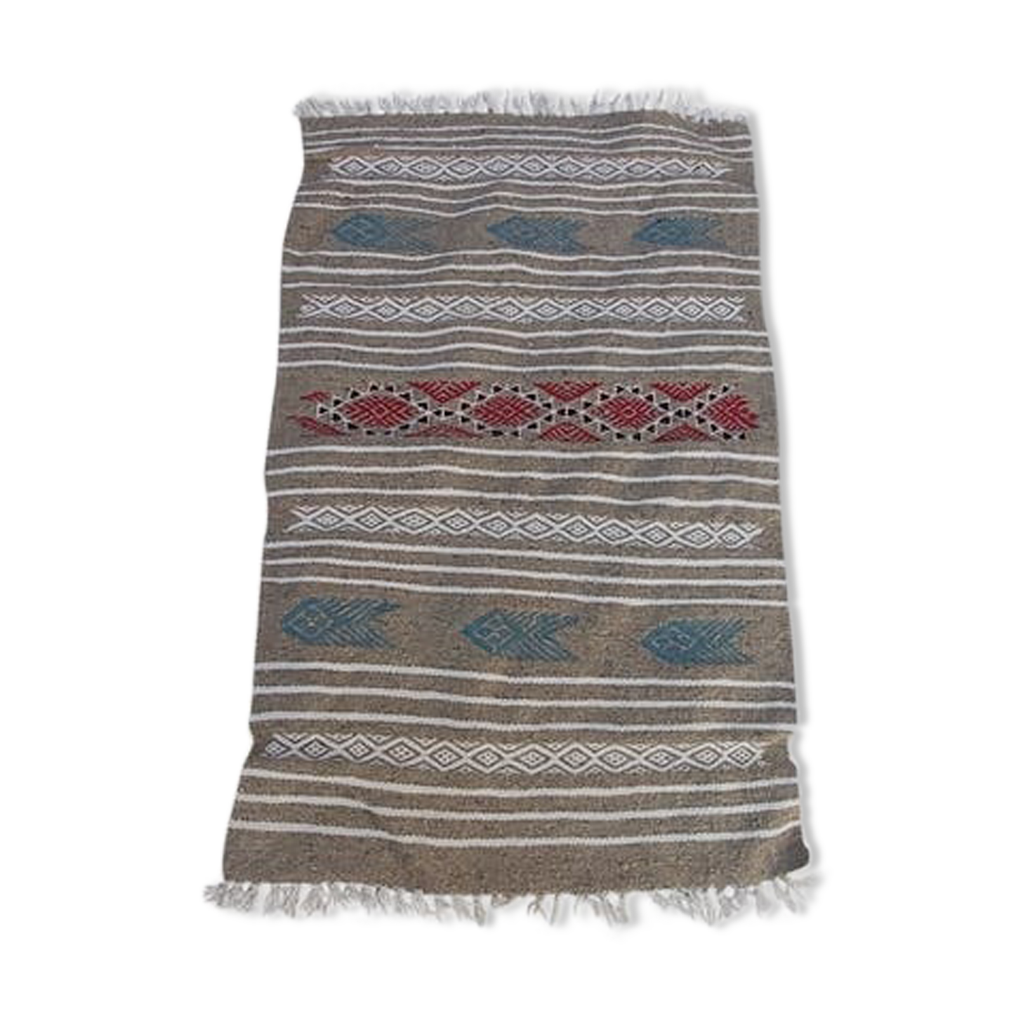 Traditional handmade Berber grey carpet in pure wool 110×70cm