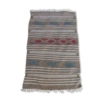 Traditional handmade Berber grey carpet in pure wool 110×70cm