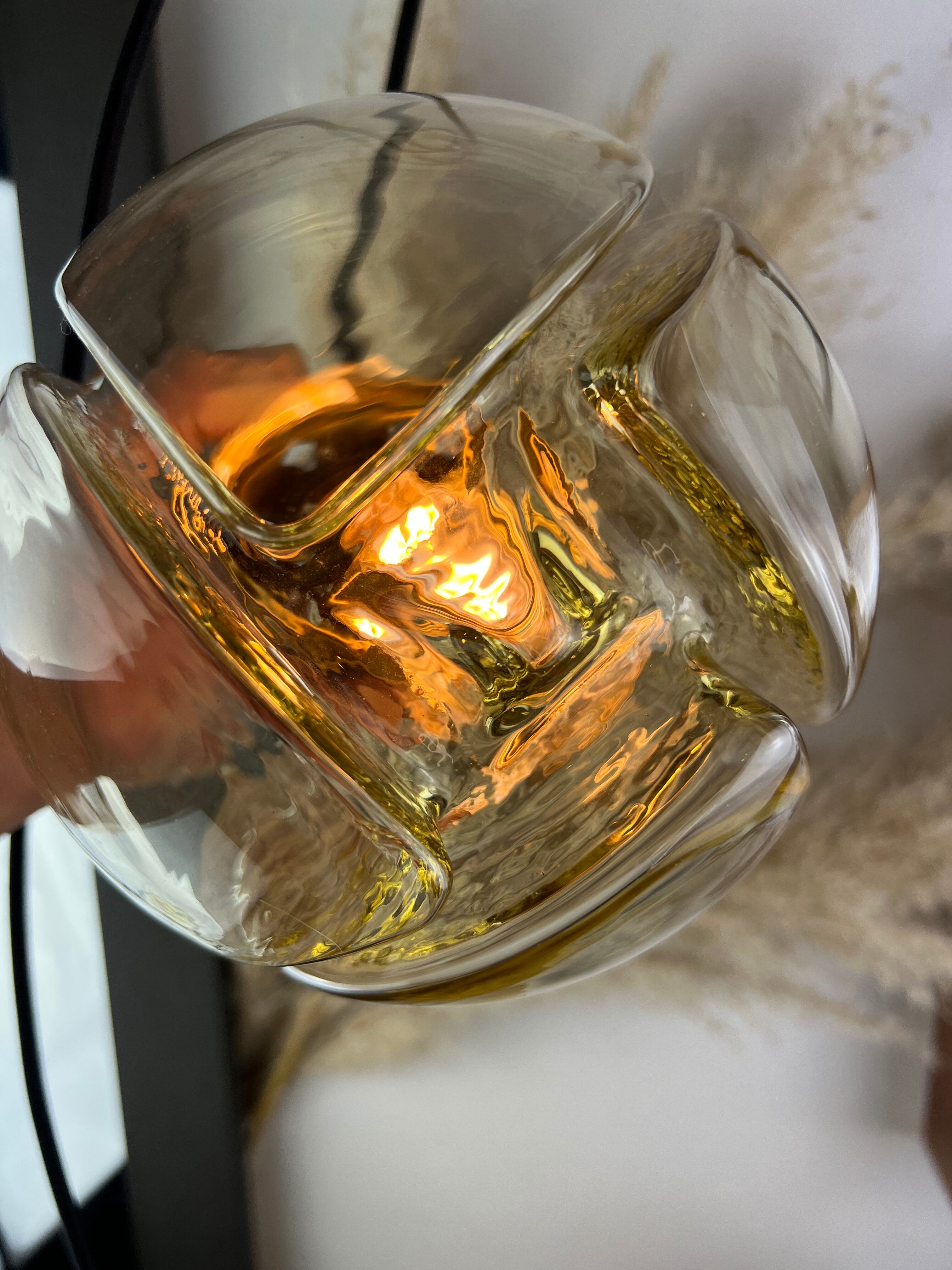 Lamp walking/suspension lamp large globe vintage molded glassware Murano smoked yellow