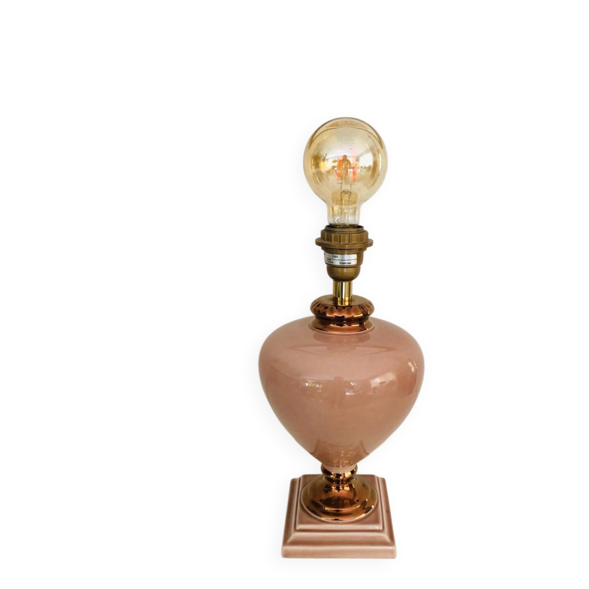 Ceramic lamp in pink and copper signed Louis Drimmer, circa 1980.