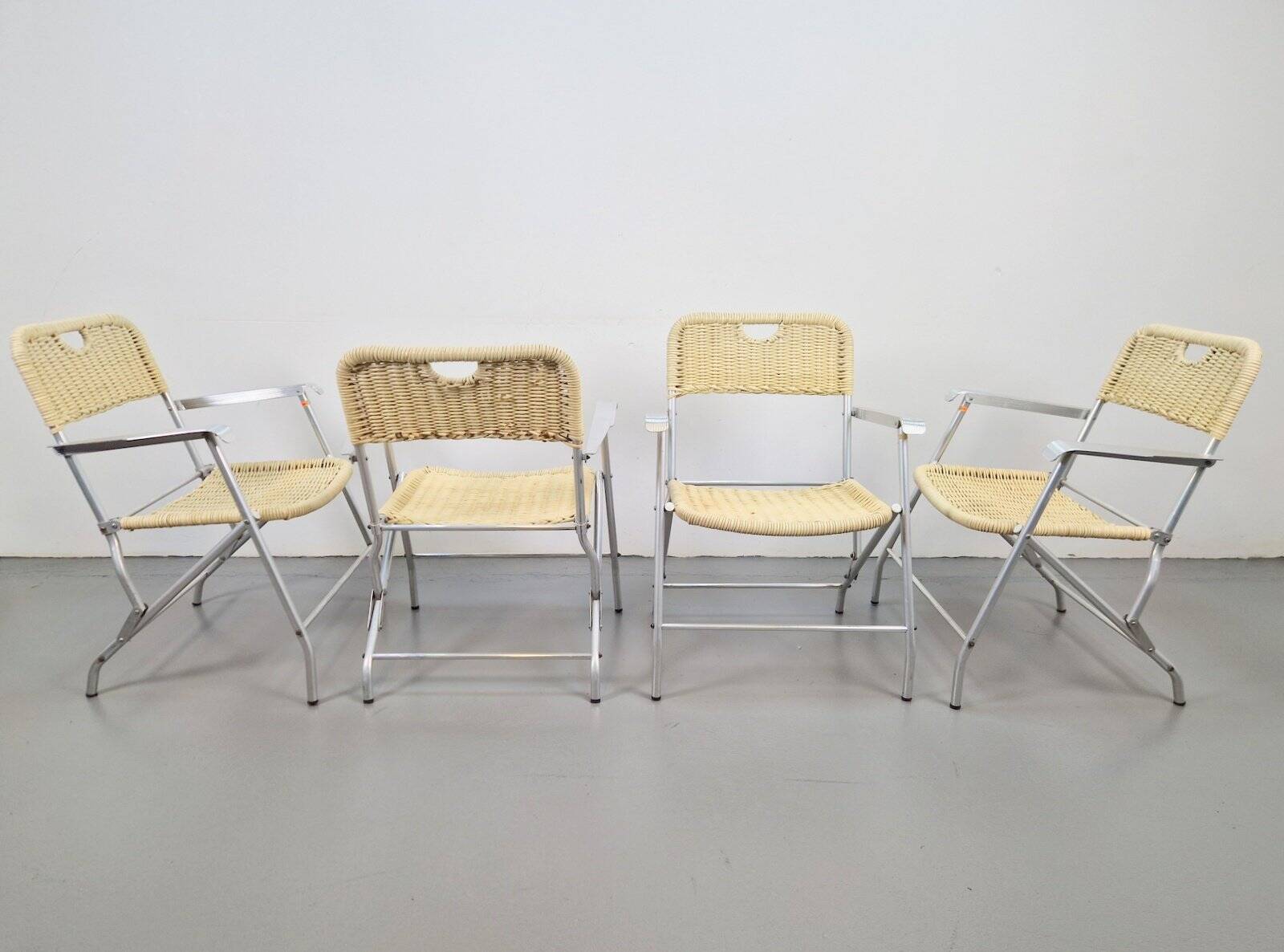 Mid-Century Tossa Wicker Folding Chairs by Hilbrant, Italy, 1960s, Set of 4