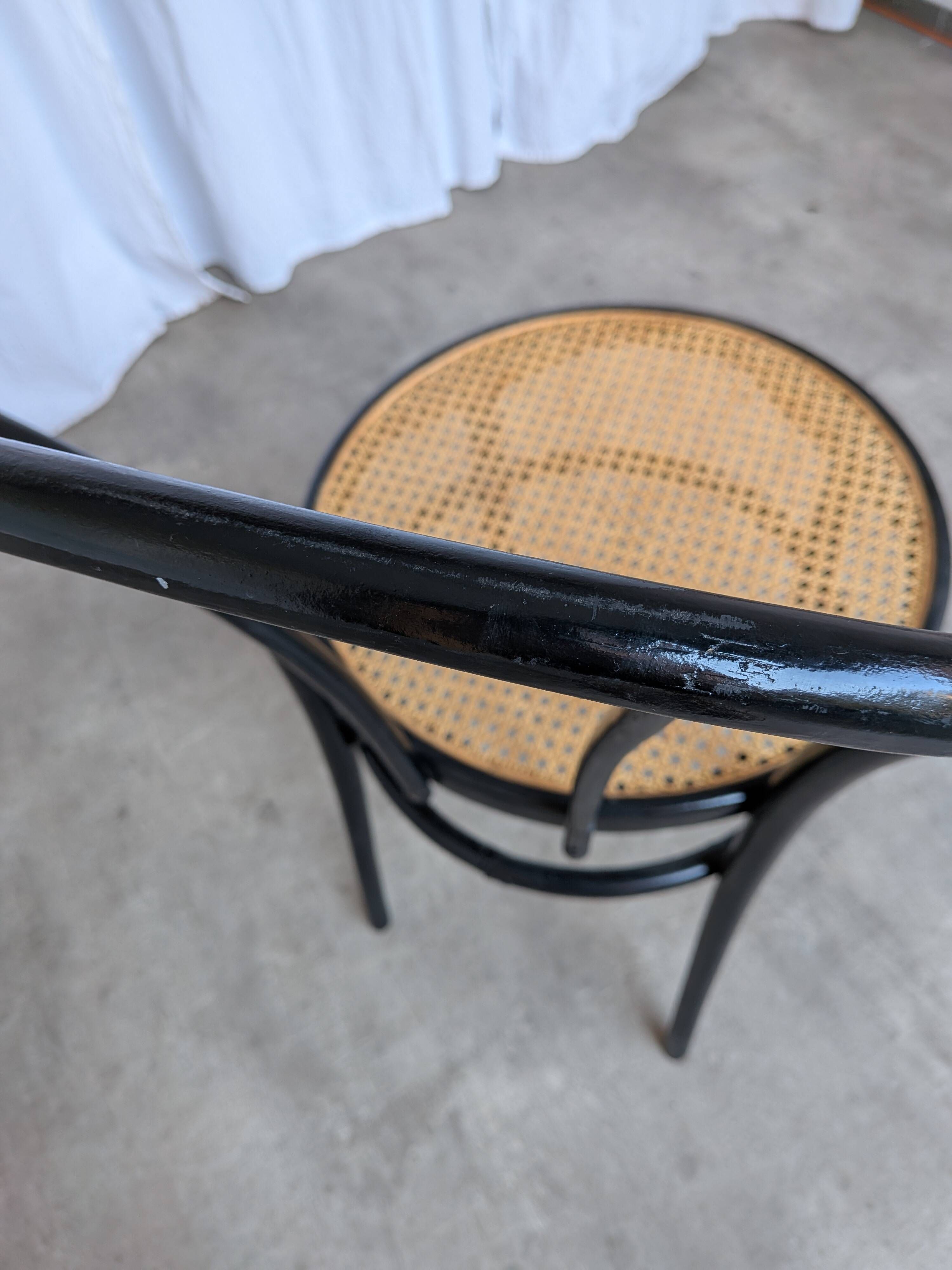 Mid-Century Thonet Style Dining Chair / Black Bentwood & Cane Seat Vintage