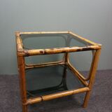 Rattan side table with smoked glass tops