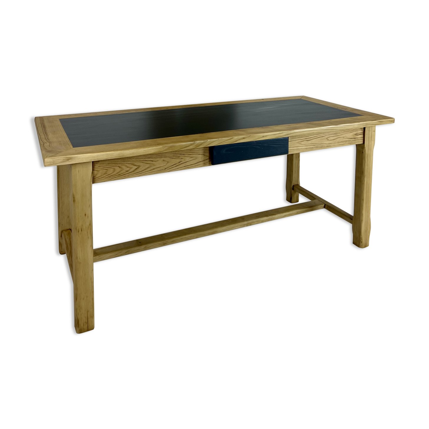 Oak farmhouse table, black top