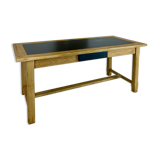 Oak farmhouse table, black top