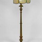 Floor lamp in gilded carved wood and pearly glass lampshade, Art Deco, France, Circa 1920