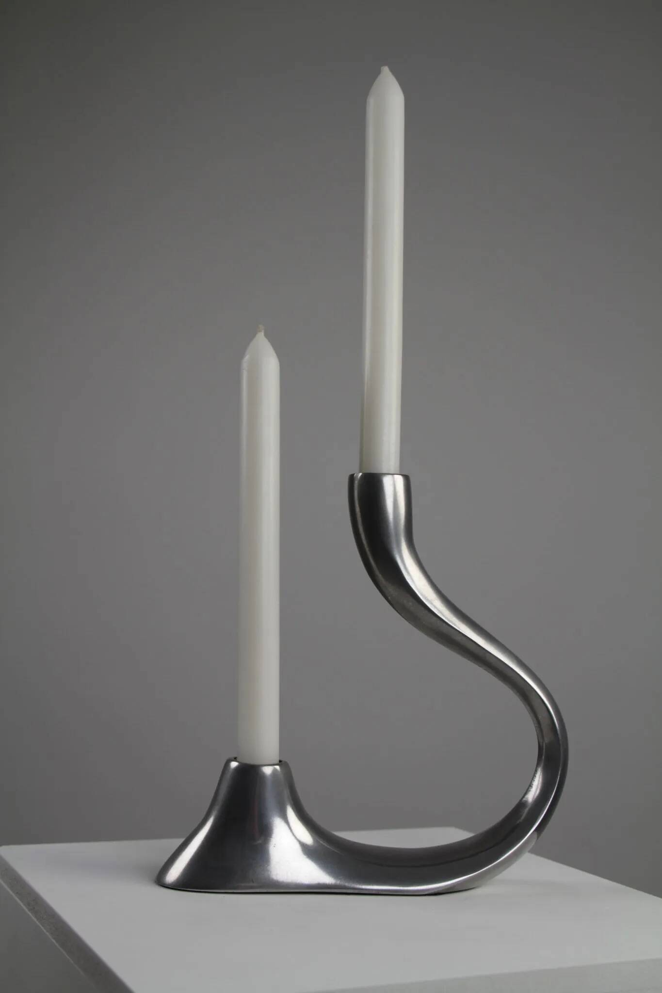 Cast Aluminium Two-Light Candle Holder – Sweden, 1970s