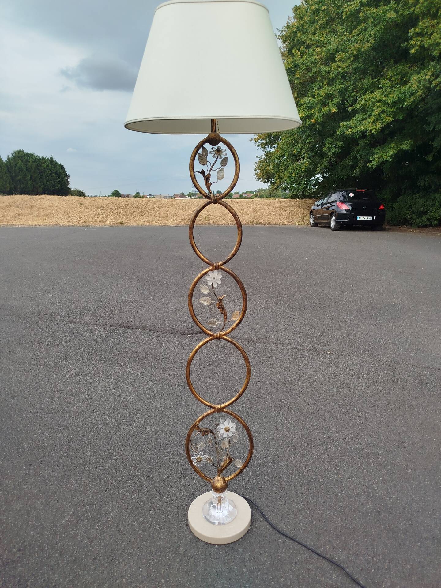 Lampadaire Vintage Banci Firenze en Fer Forgé Doré et Cristal, 1970