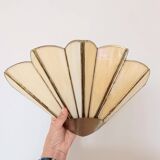 Set of 2 vintage shell or fan wall lights in glass paste and aged gold metal