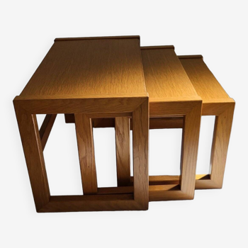 Modernist solid oak nesting table 1970