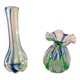 Pair of soliflore vases in polychrome ribbed glass / vintage 60s-70s