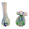 Paire de vases soliflores en verre cotelé polychrome  / vintage années 60-70