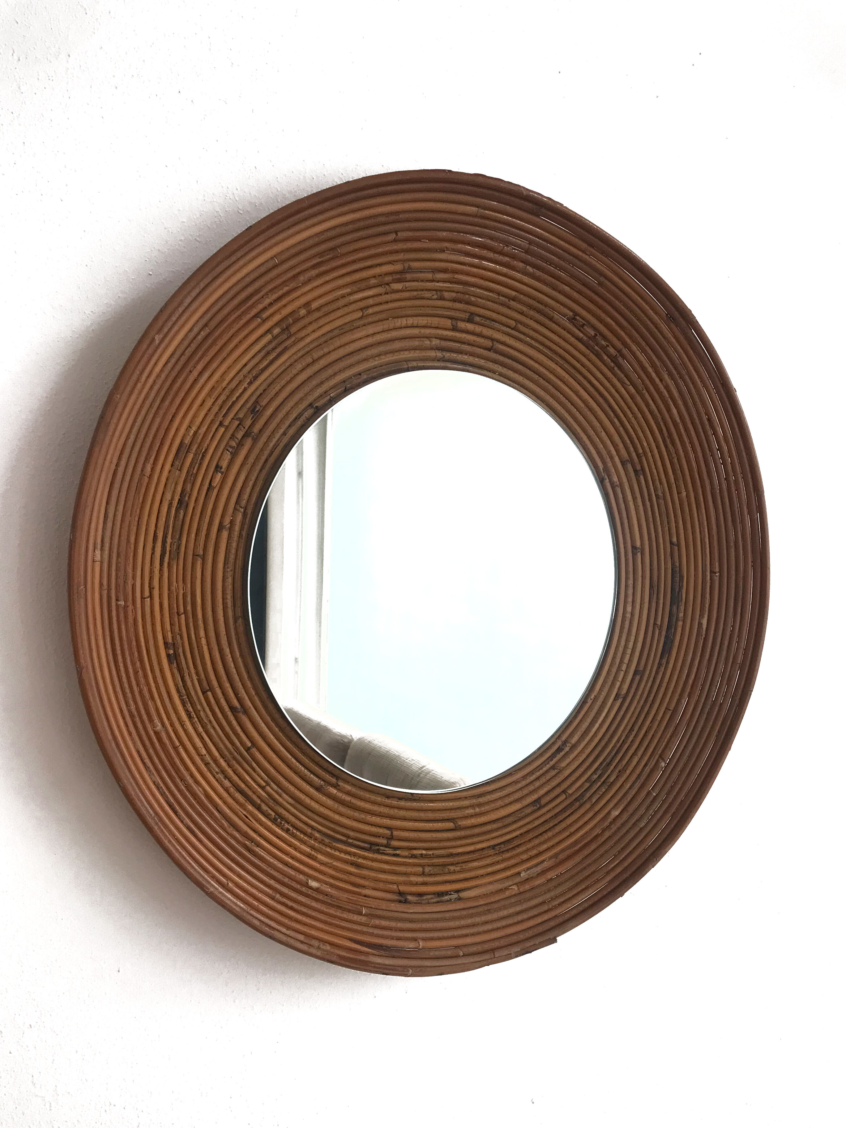 Italian rattan bamboo wall mirror, 1960s, 65 cm