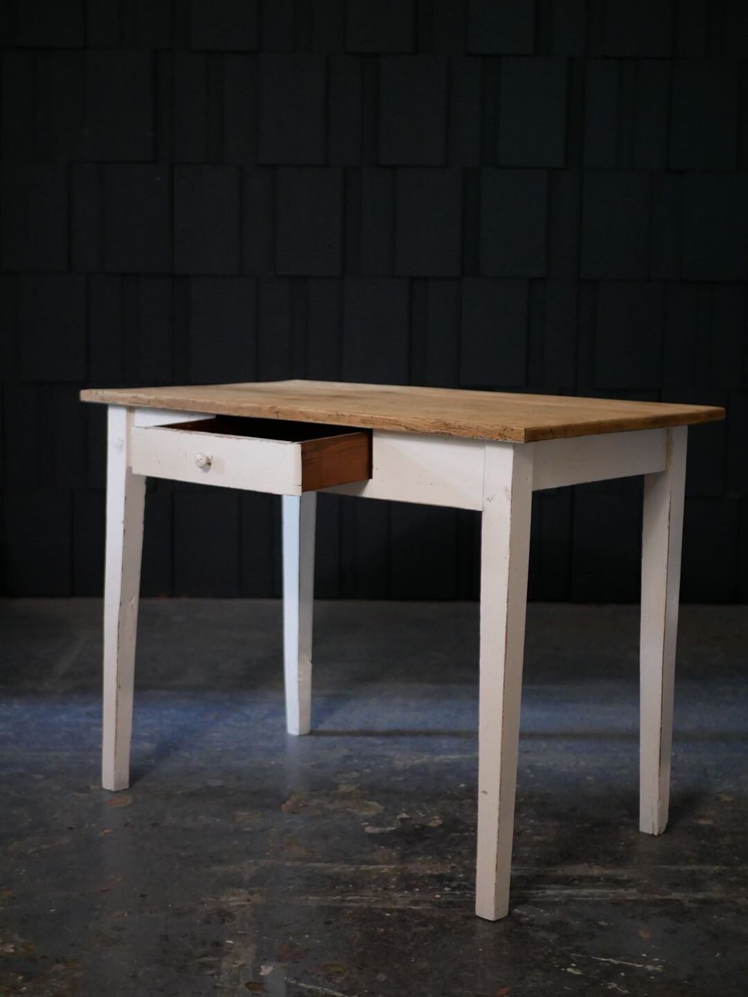 Wooden farmhouse table, white base