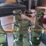 Lot of 5 vintage green bubble glass bottles (1950-1970)