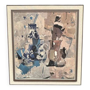 Impression d'art maître suédois originale sur toile – « Nature morte avec vase bleu » par Gojmir Anton Kos – Datée de 1963 – 75 × 70 cm (29,5" × 27,6")