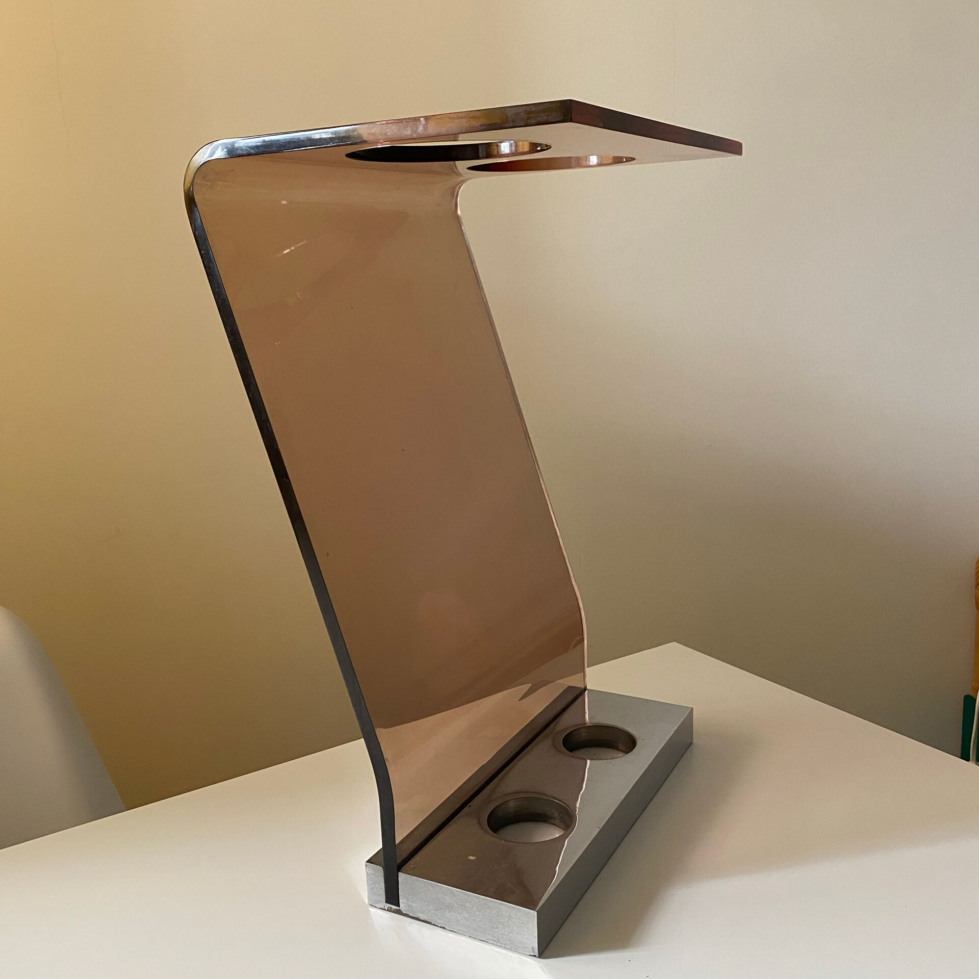 Roche Bobois designer umbrella stand in smoked plexiglass