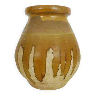 Vintage Provence glazed terracotta Biot jar with glazed neck. 20th century