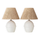 Pair of white ceramic table lamps with faux wicker texture, Spanish coastal design, 1970s