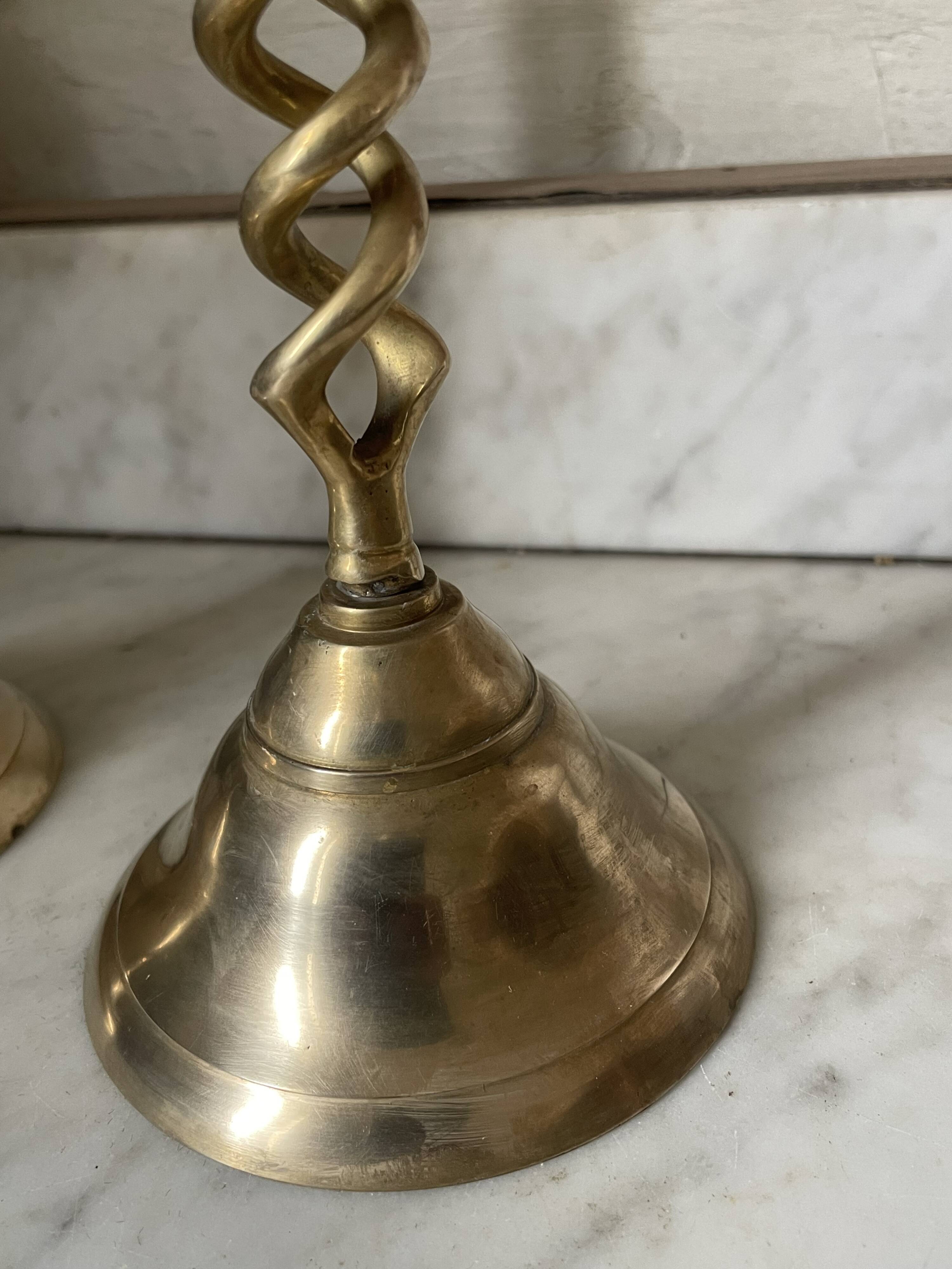 Pair of twisted brass candlesticks 37cm