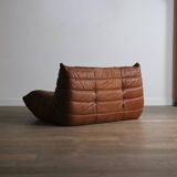 Original Ligne Roset Togo Two Seater Sofa In Leather By Michel Ducaroy '80s