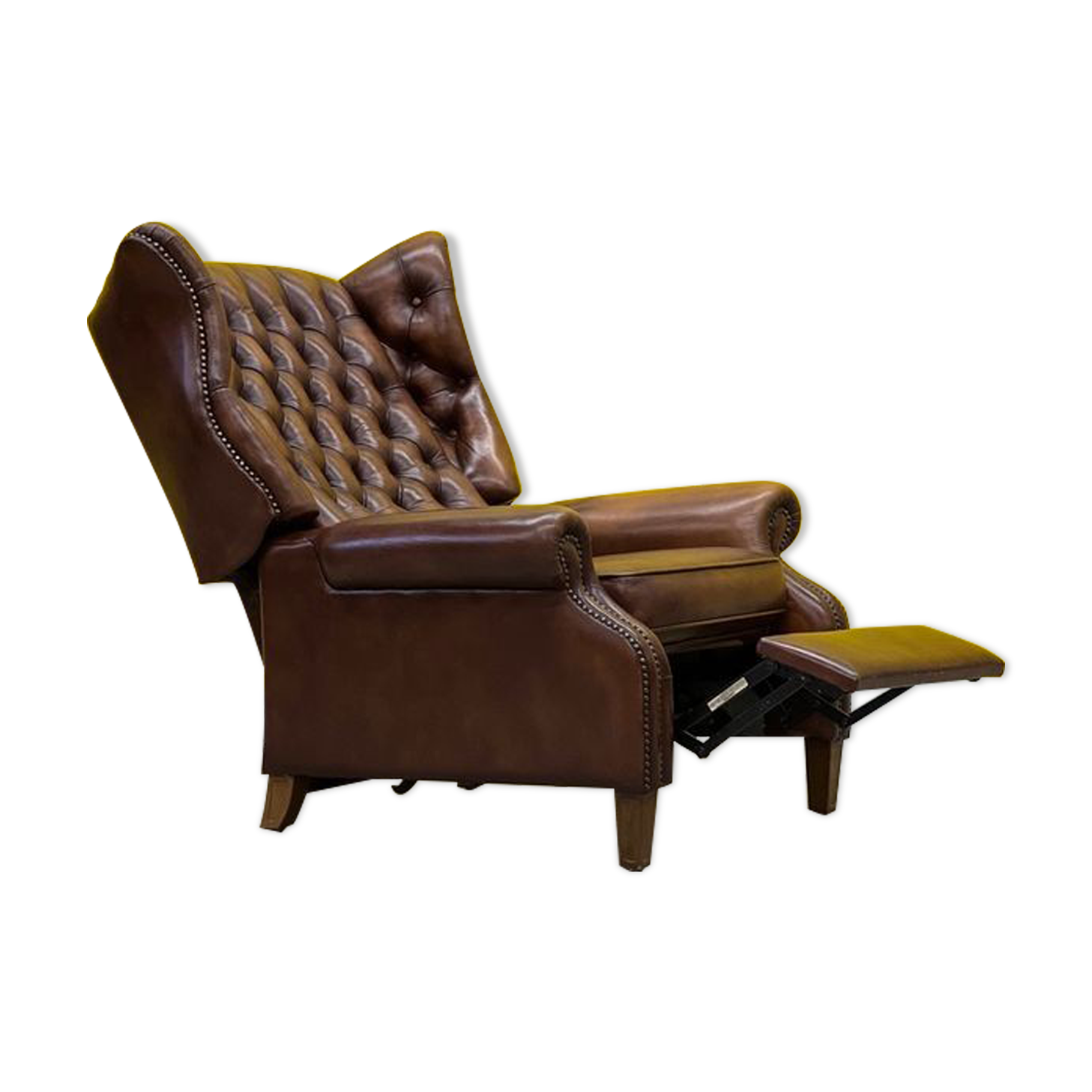 Fauteuil inclinable chesterfield vintage fait main marron