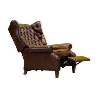 Brown vintage handmade chesterfield recliner armchair
