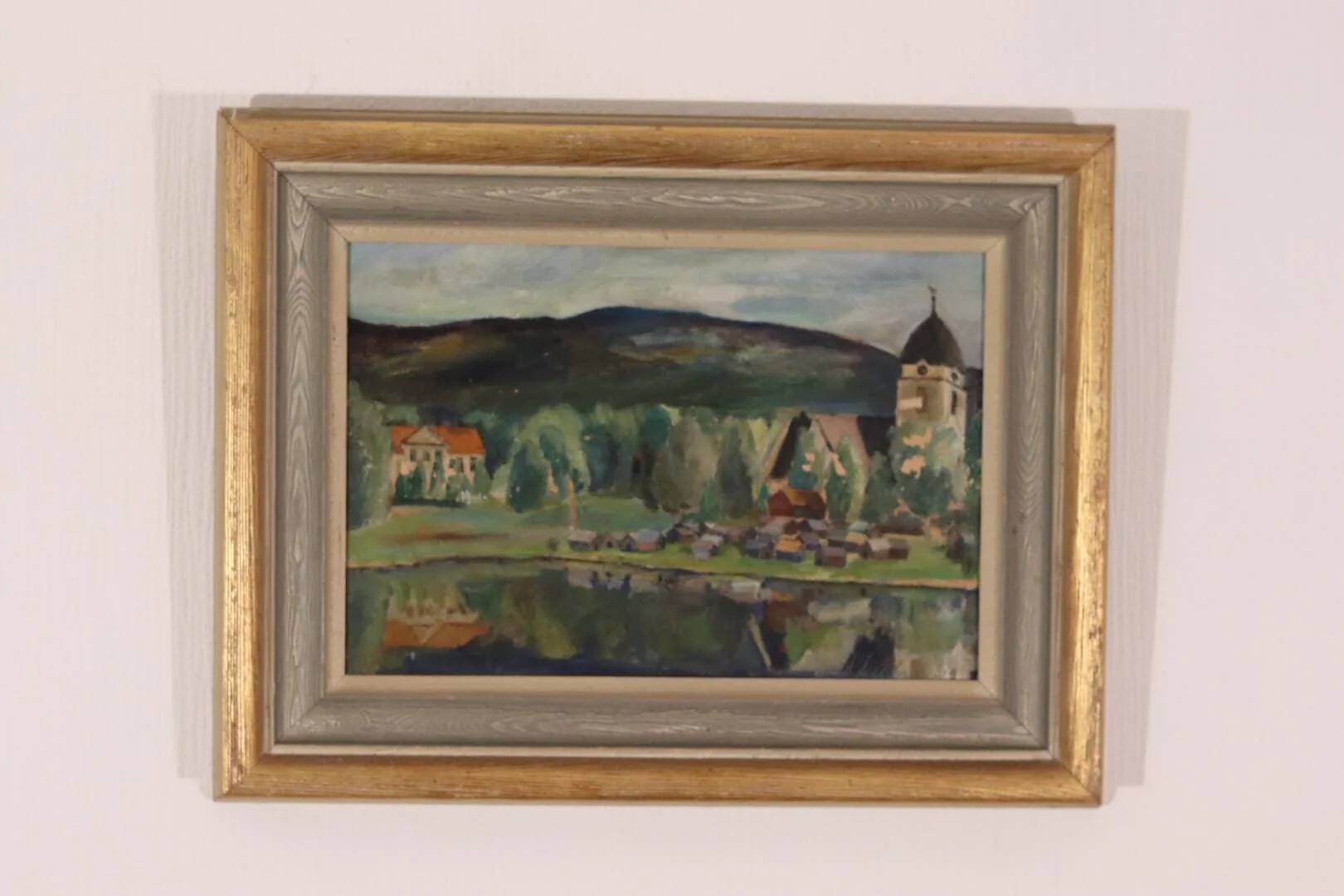 Original Swedish Oil on Panel – “Rural Village” by Astrid J – Vintage