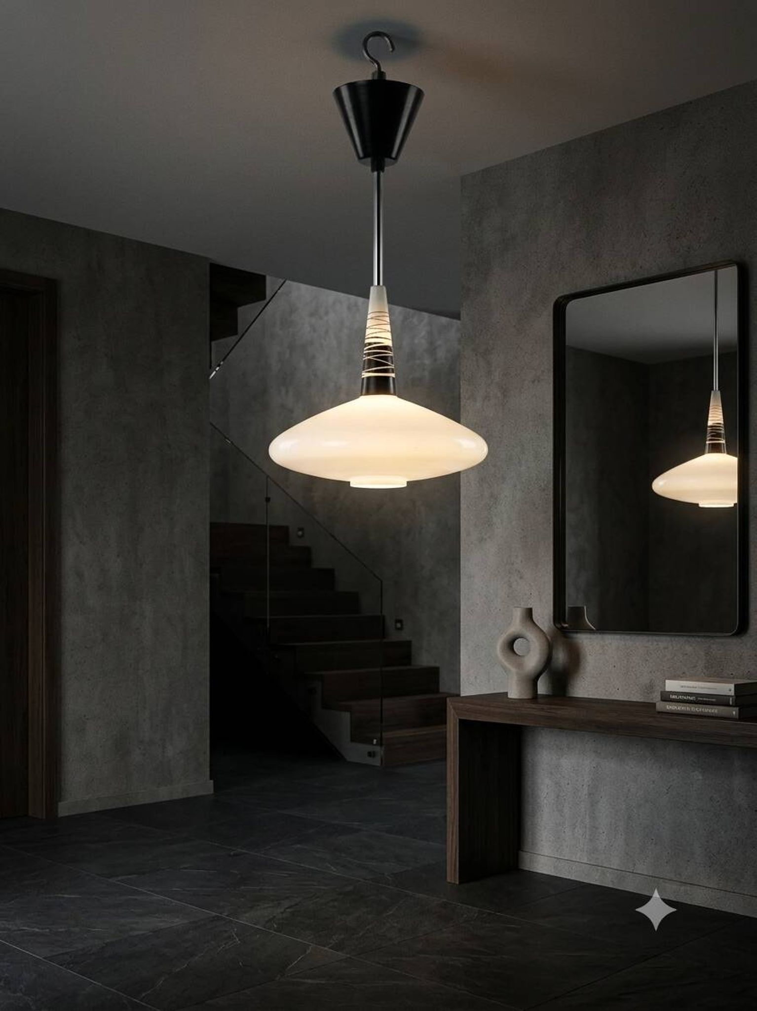 Suspension scandinave en opaline des années 60
