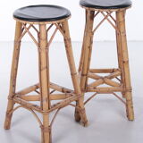 Vintage bamboo Tiki bar cocktail bar with 2 bar stools.