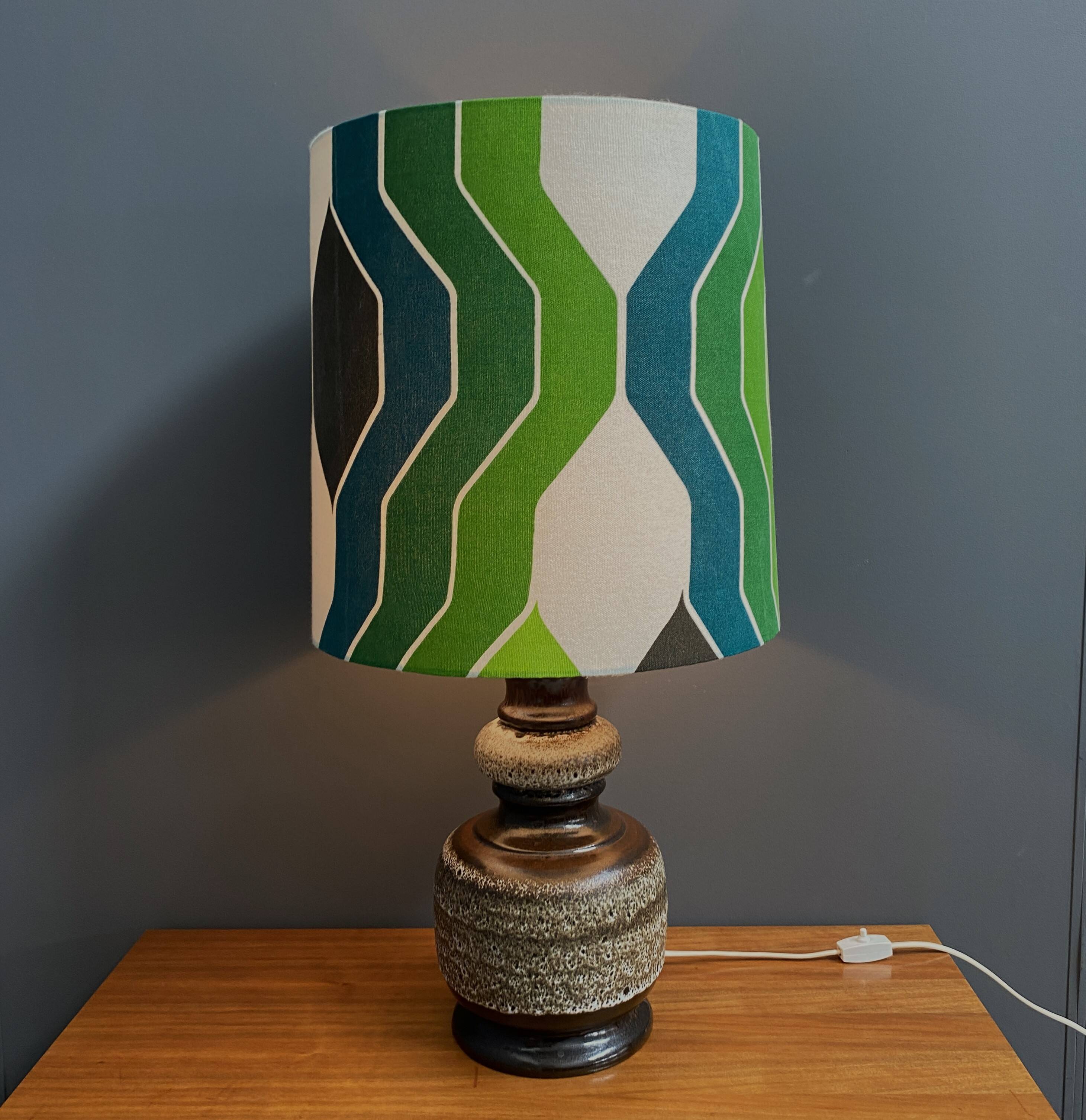 Ceramic table lamp green shade by  Hustadt-leuchten 1970s