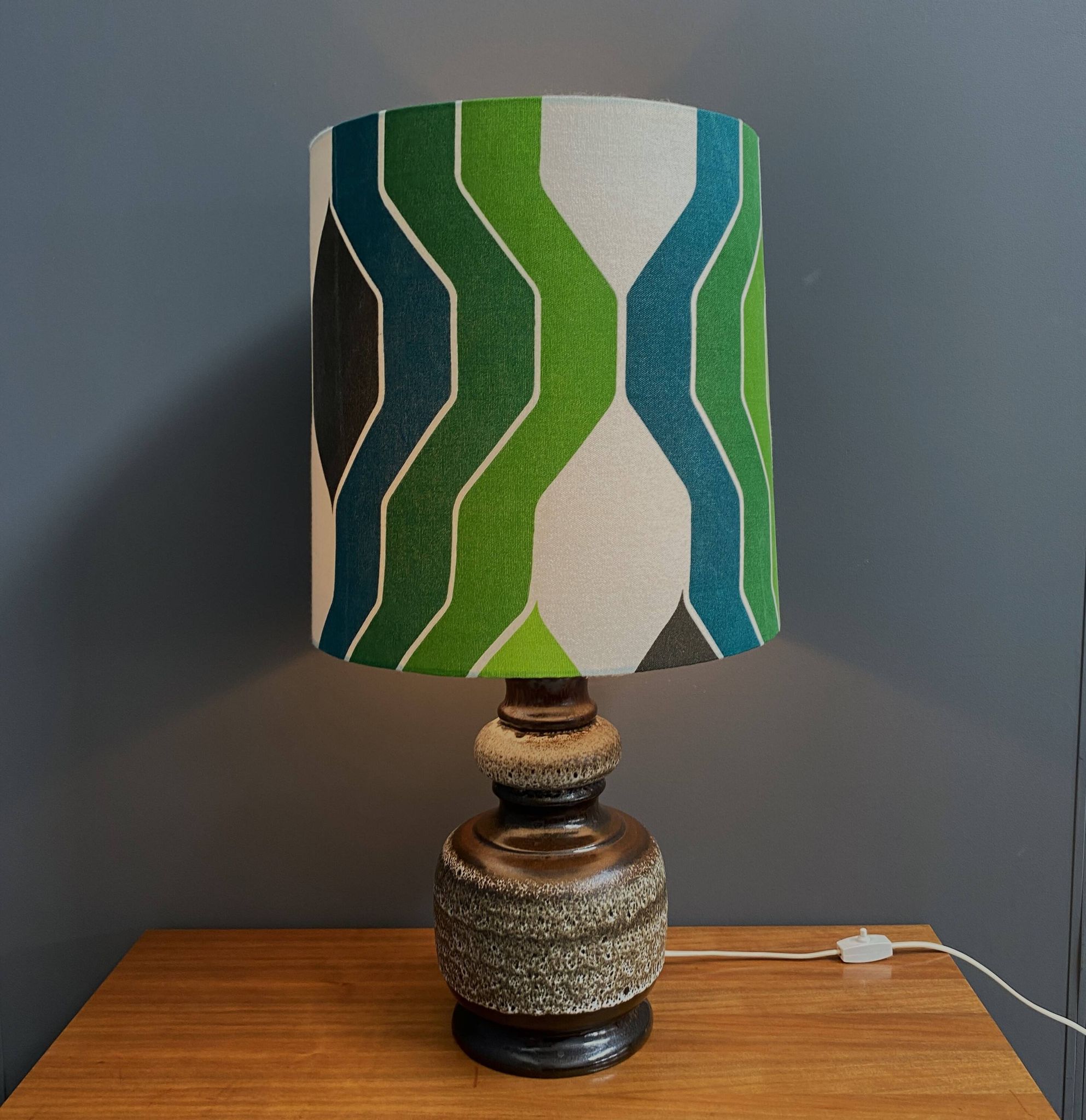 Ceramic table lamp green shade by  Hustadt-leuchten 1970s