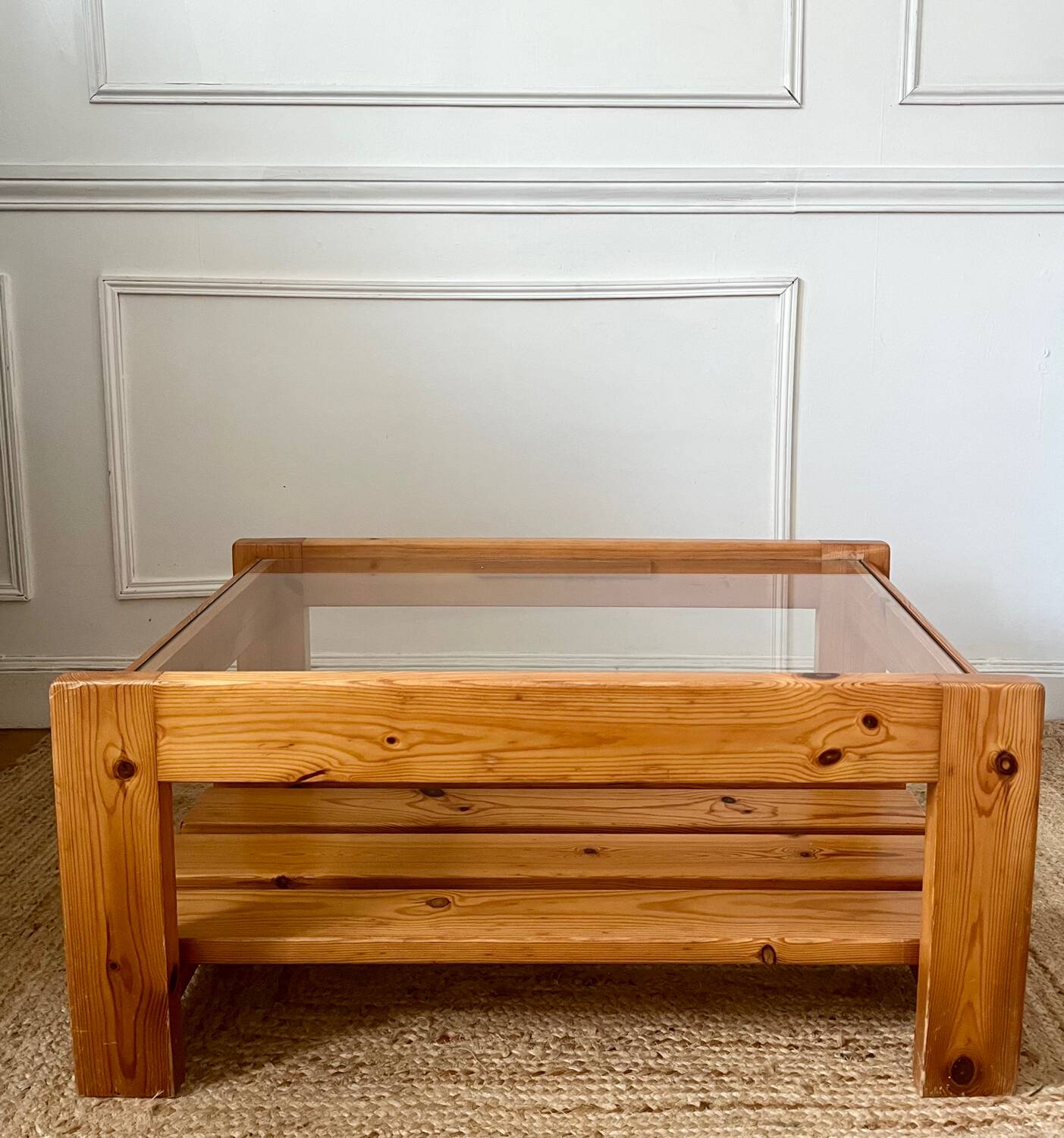 Vintage pine and glass coffee table
