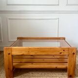 Vintage pine and glass coffee table
