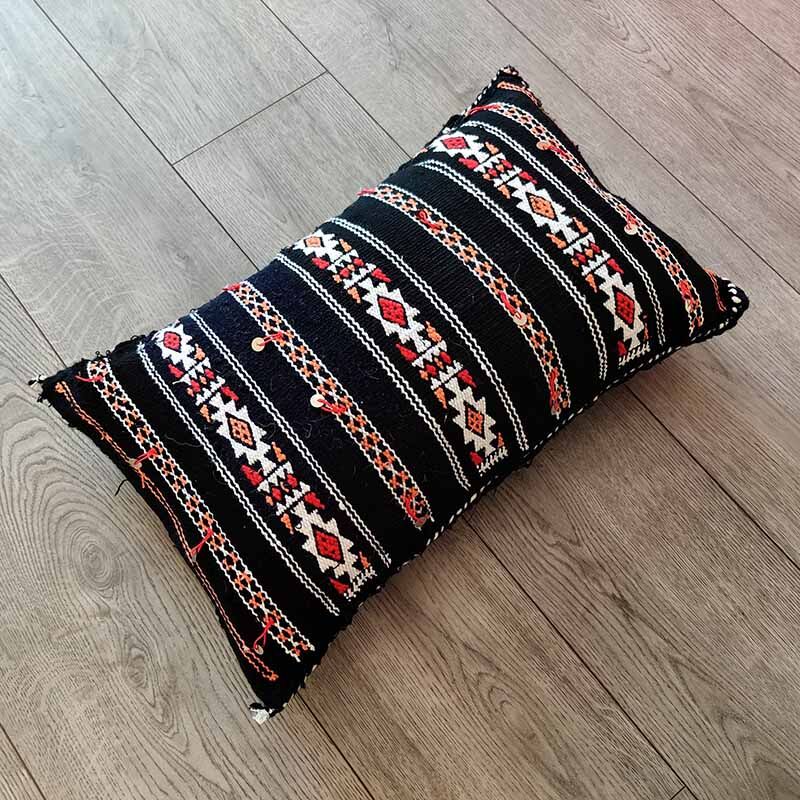 Handmade black berber moroccan kilim cushion 35 x 50 cm