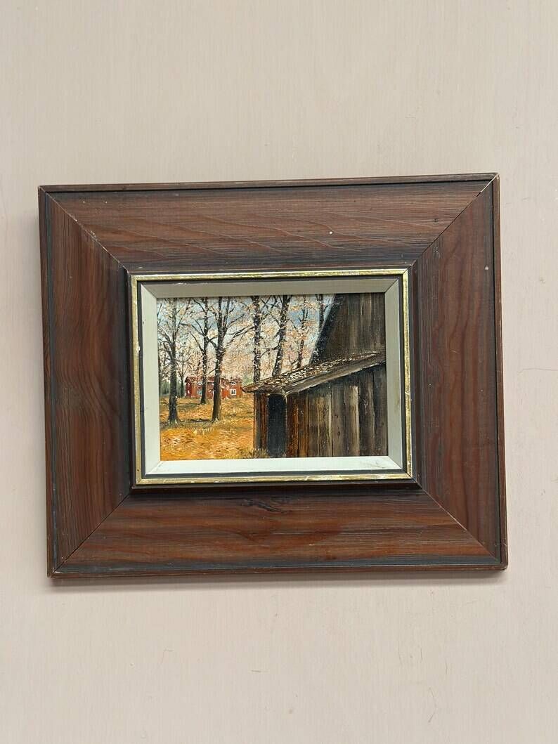 Original Swedish Oil on Canvas – "Autumn" by an Unknown Artist – Vintage and Framed – 22 × 18.5 cm