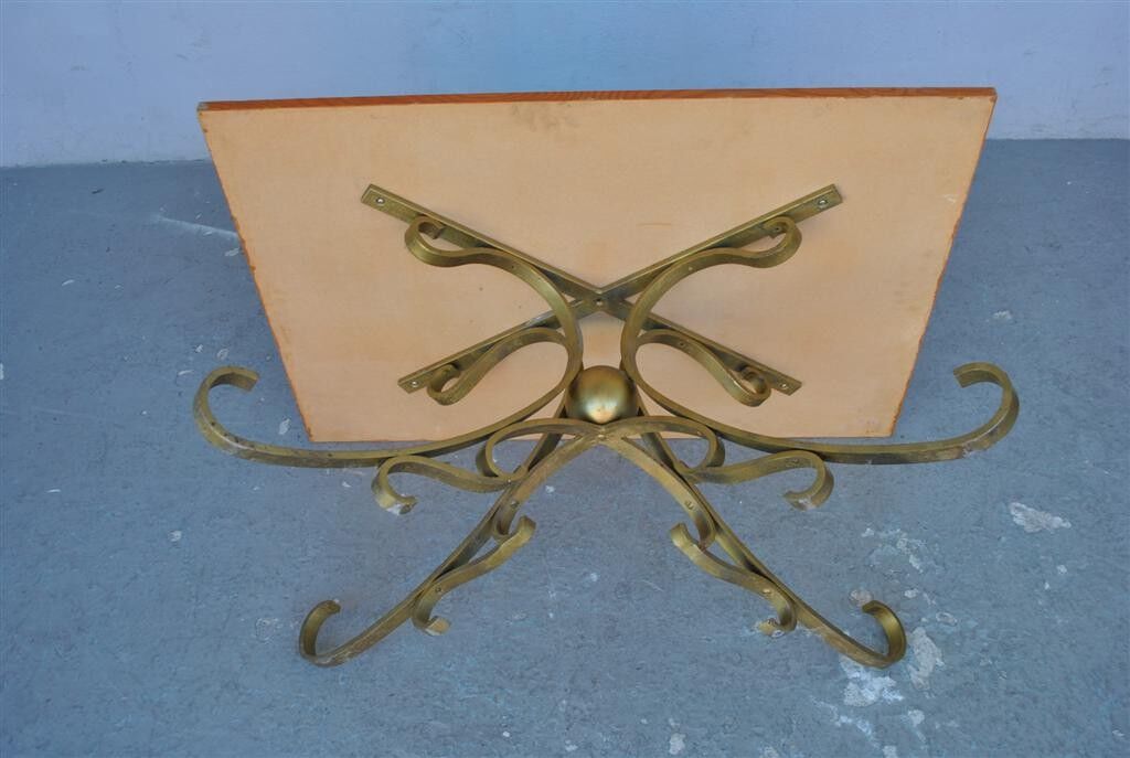 Table low wood and gilded wrought iron style 1940
