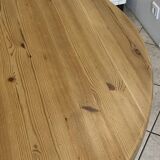 Round table 117cm extendable with a solid pine extension, vintage from the 1970s.