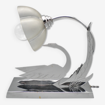 LW PARIS - Delightful rare French chromed Art Deco figural swan night lamp by LW Paris (ca 1930)