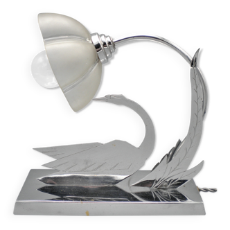 LW PARIS - Delightful rare French chromed Art Deco figural swan night lamp by LW Paris (ca 1930)