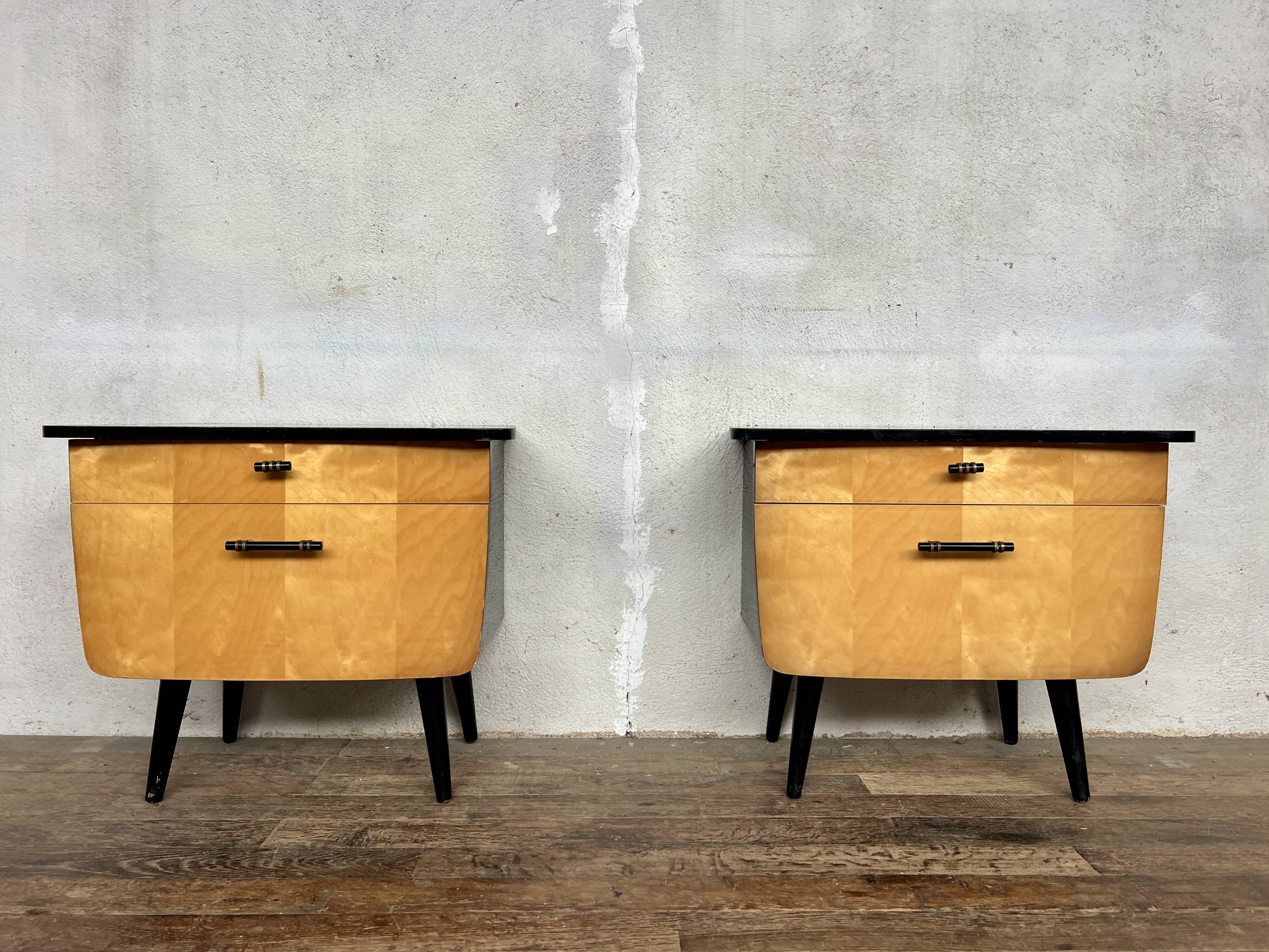 Paire de table de chevets vintage bicolores – pieds compas