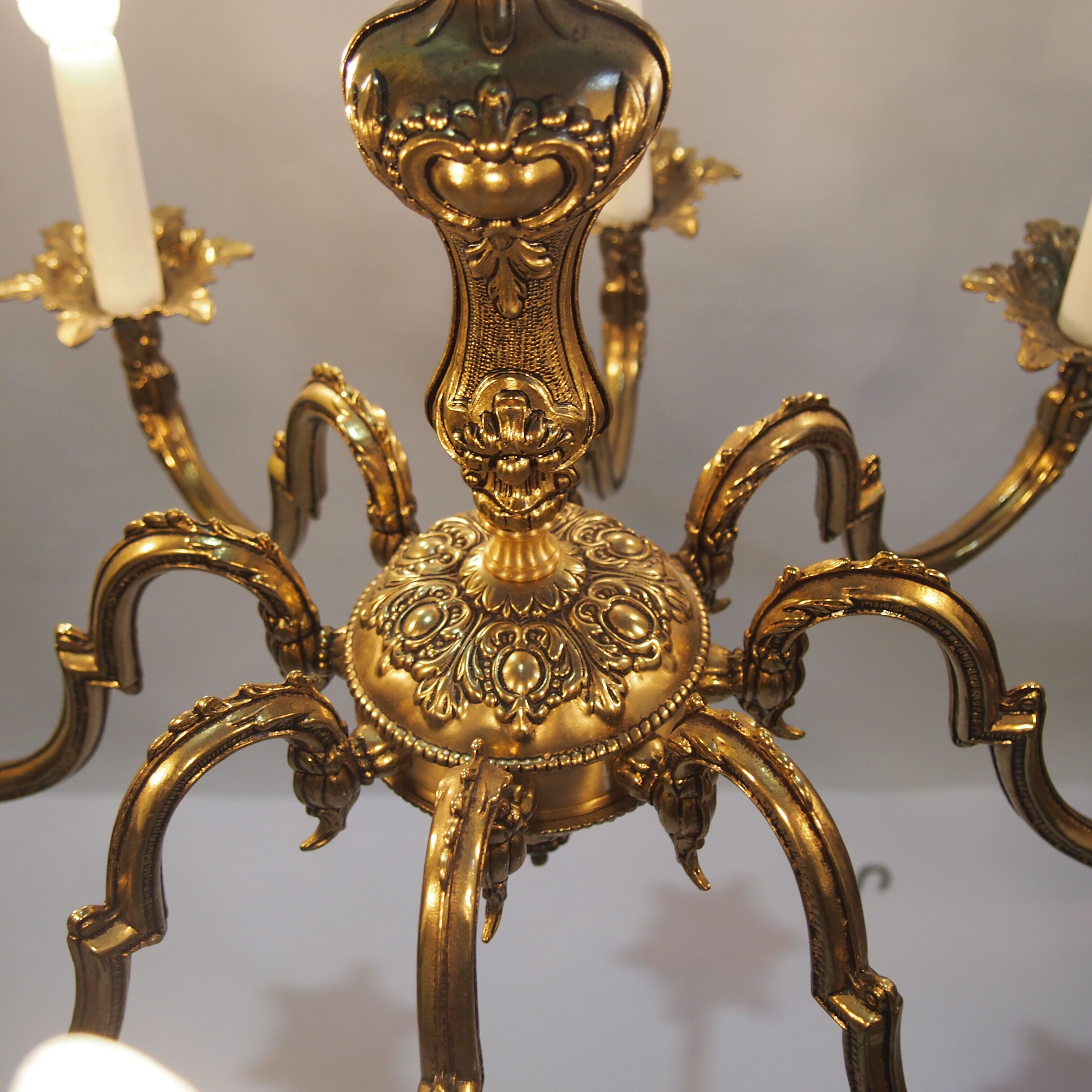 Eight-branched bronze vintage chandelier