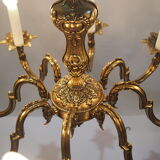 Eight-branched bronze vintage chandelier