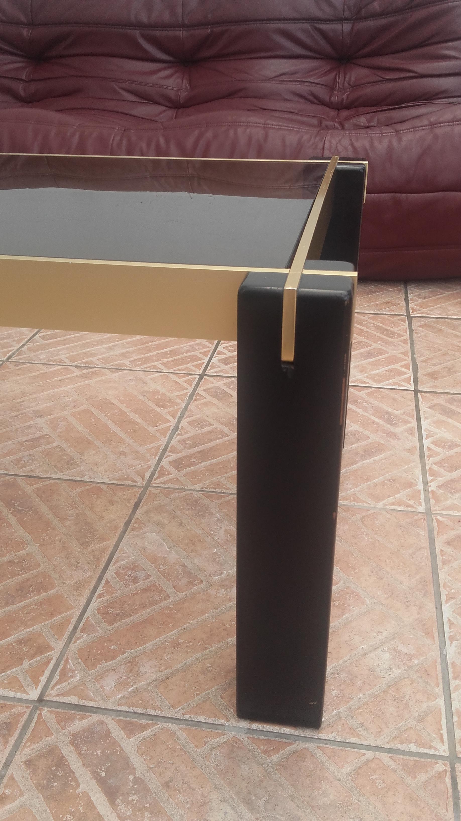 Table low 70s wood glass brass