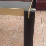 Table low 70s wood glass brass