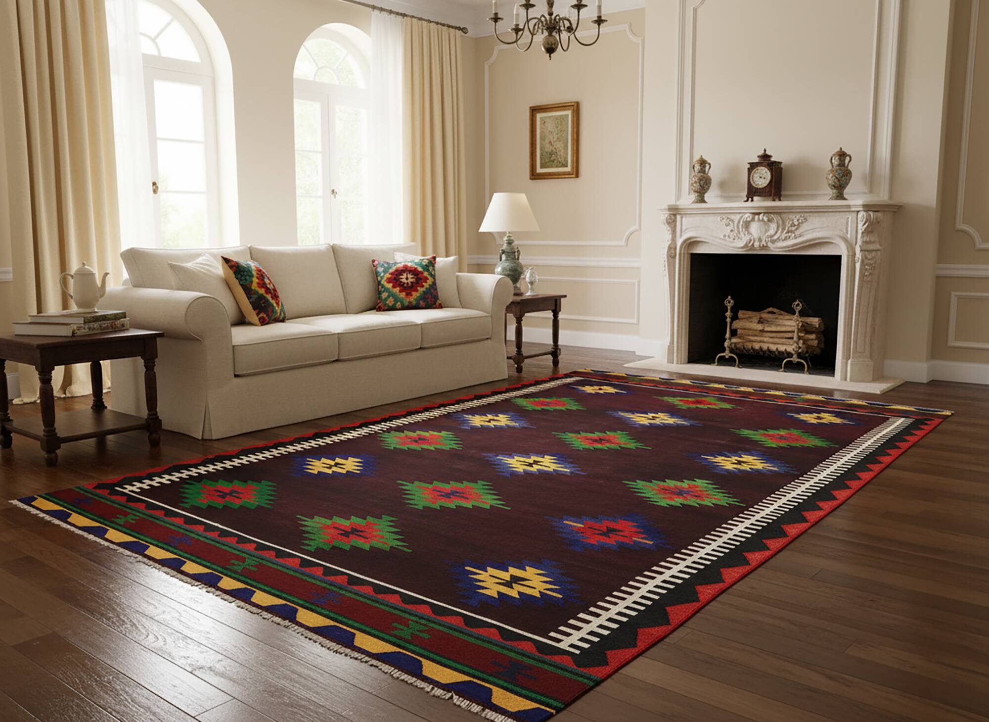 Turkish Kilim Yuruk Vintage 173x342 cm Geometric Red Green Yellow