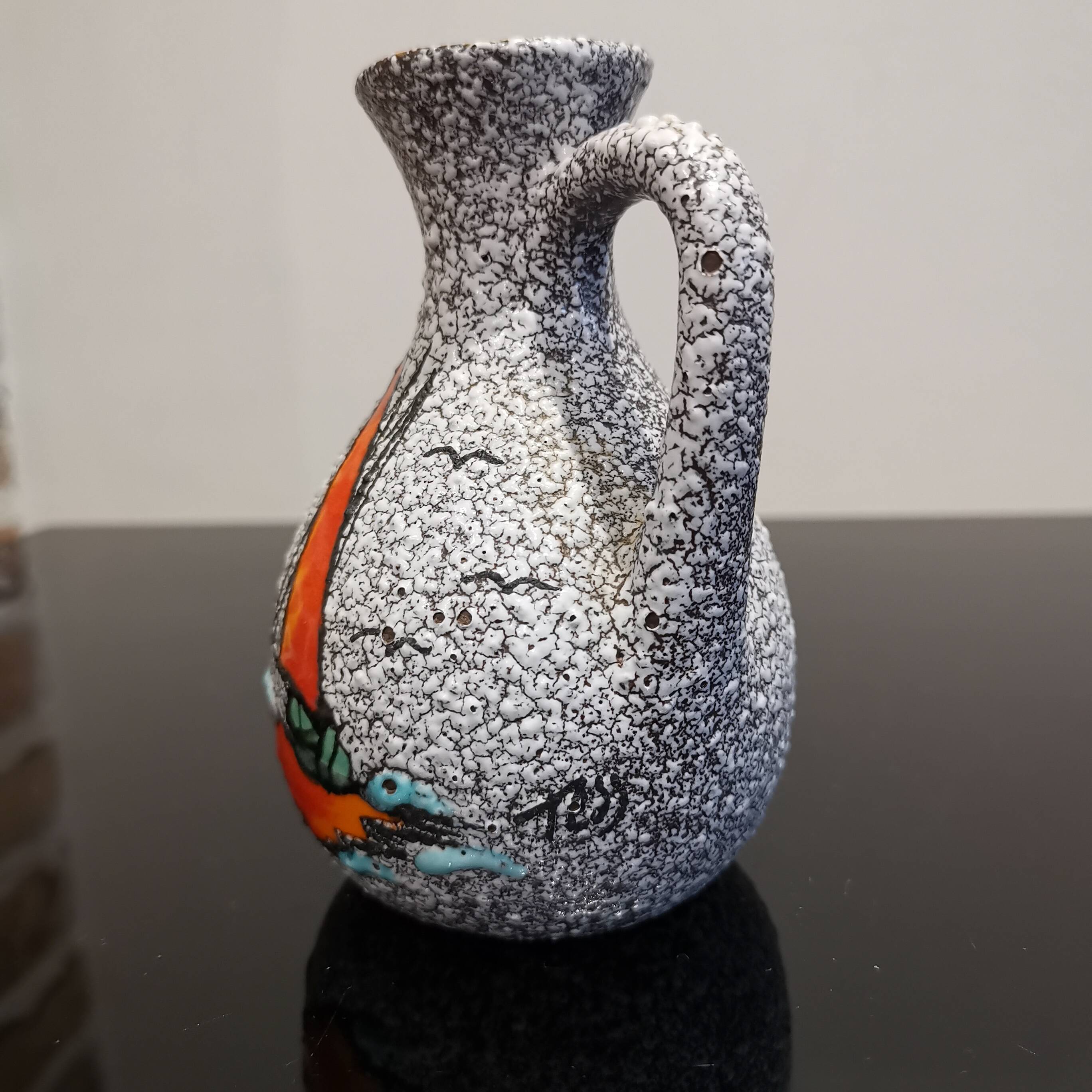 Small vase or jug fat lava Vallauris signed Tess